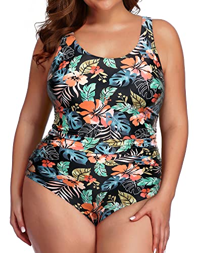 Daci Women Black Flower Plus Size One Piece Swimsuit Backless Tummy Control Ruched Bathing Suit 20 Plus #TOP4