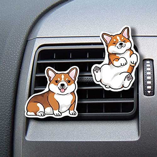 Image of WIRESTER Set of 2 Fresh Scented Car Air Freshener Vent Clip, Decorative Accessories, Interior Decoration for Cars, Dog, Cat, Fox, Frog, Raccoon, Pig Funny Playful Postures