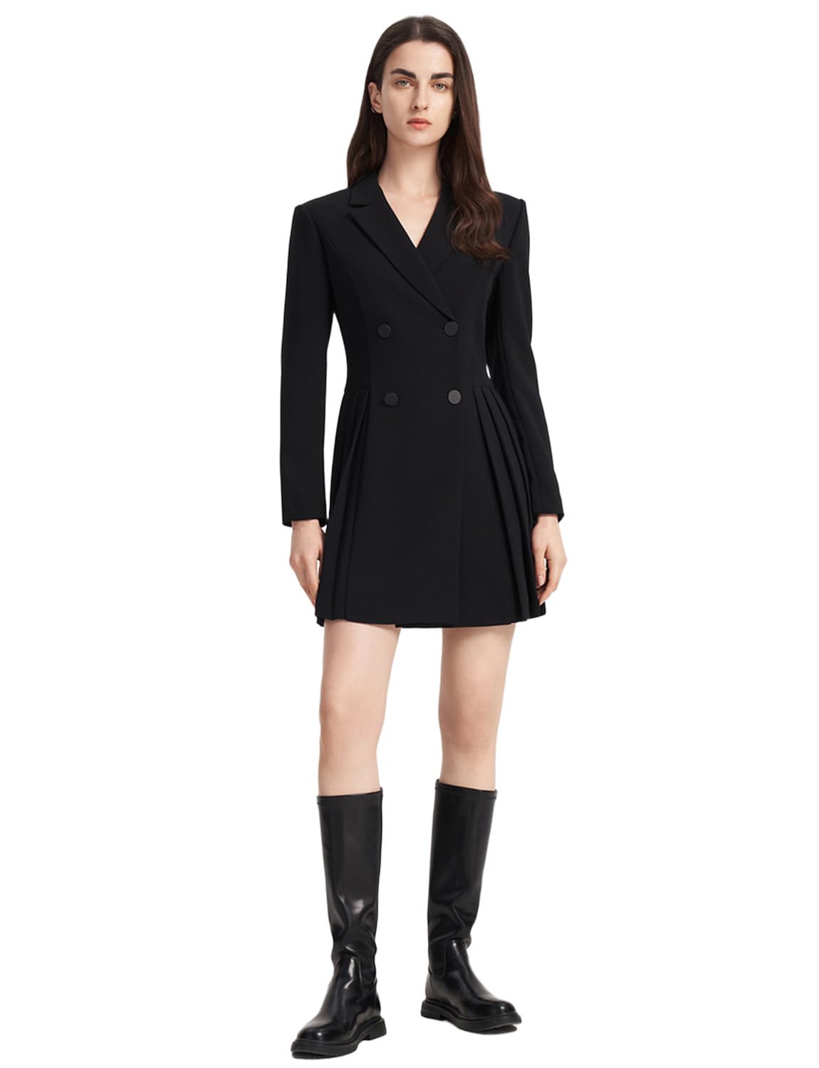 Womens Peak Lapel Blazer Double Breasted Buttons Suit Jacket Dress Coat Activity Performance