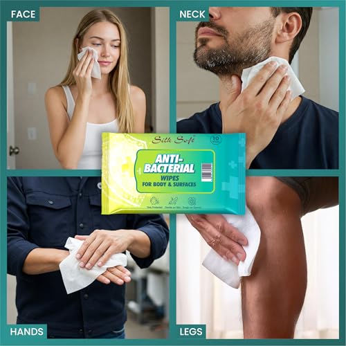 Image of Antibacterial Wet Wipes - 80 Wipes (10 x 8 Packs) | Kills 99% Germs, Alcohol-Free & Skin-Friendly | For Hands, Face, Surfaces & Travel Hygiene