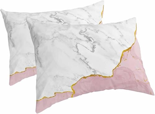 Fundas de almohada de tamaño estándar de color rosa mármol, 2 paquetes de fundas de almohada suaves para cama, fundas decorativas para sofá de