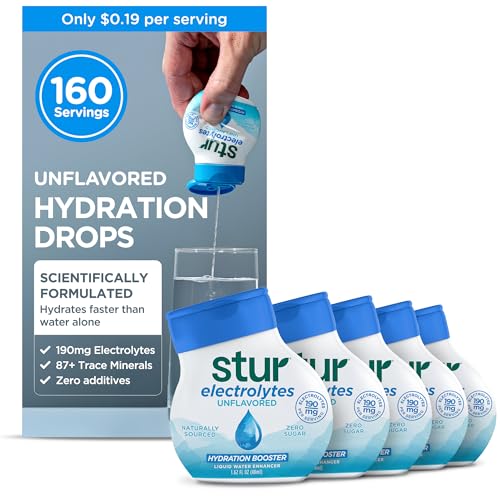 Stur Electrolyte Drops | Source of B Vitamins for Instant Hydration | No Sugar No Sweeteners | Zero Calories | Unflavored Liquid Water Enhancer | Vegan & Keto Friendly | 5 Bottles (Makes 160 Drinks)