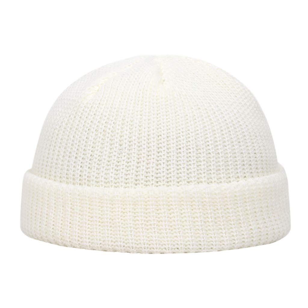 Baseball Cap Mesh Ski Winter Knitted Wool Hat with Hem Holds Unisex Hat Warm Hat Casual Baseball Caps Snapback Caps Men, White, One Size