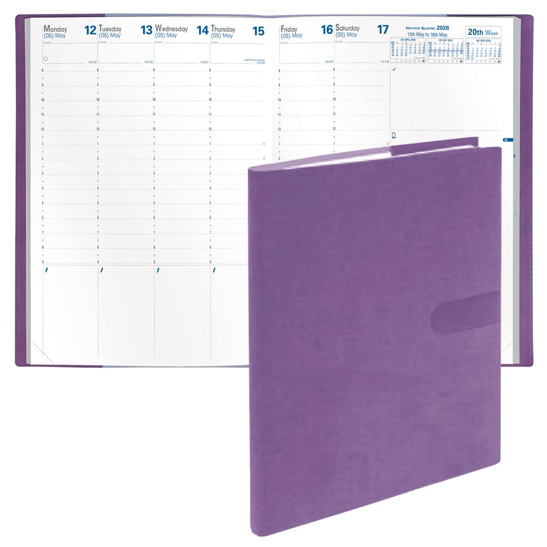Quo Vadis 2026 Prenote - Weekly Planner - 13 Months, Dec. to Dec. - 8 1/4 x 11 5/8" - Smooth Faux Suede Texas Violet Cover - Productivity Appointment