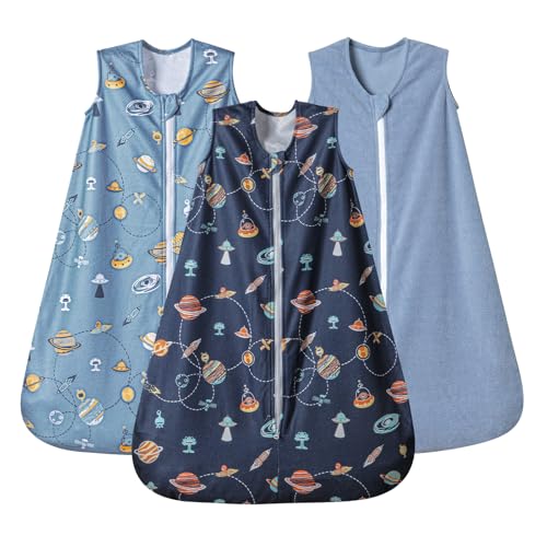 PHF 3 Pack Warm Micro-Fleece Baby Sleep Sack 6-12 Months, Soft Baby Wearable Blanket, 2-Way Zipper Sleeping Bags, Comfy Toddler Sleeping Sack for Boys, Medium Size, Space