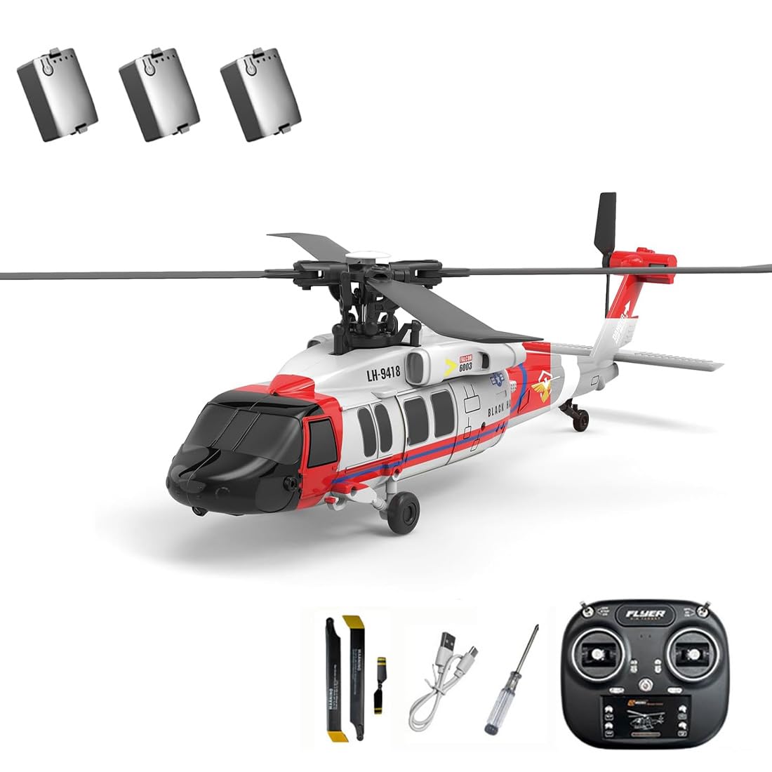Black Hawk K200 Brushless RC Helicopter, 2.4G 6CH Military RC Helicopter with Optical Flow, Inverted Flight & 3-Speed Modes, 6-Axis Gyro Remote Control Aircraft Model for Adults - 3 Battery