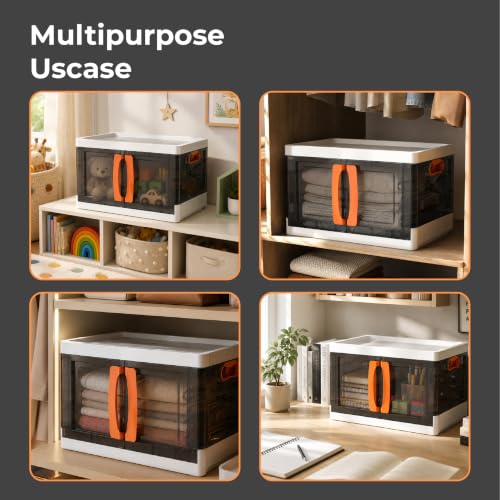 Image of Lifelong Foldable Storage Box with Top Opening & Front Double Door Design | Stackable Multipurpose Organizer for Clothes, Blankets, Bedding, Toys & Books | Ideal for Wardrobe, Closet, Bedroom