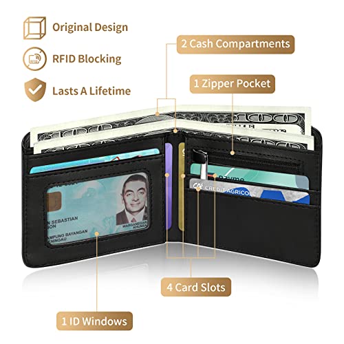 Image of Teen Boys Cool Wallet-Men Mens Men'S Funny Leather Credit Id Card Cash Holder Man Black Rfid Blocking Zipper Wallets With Coin Pocket Id Window Aesthetic Teen Boy Male Youth Guys