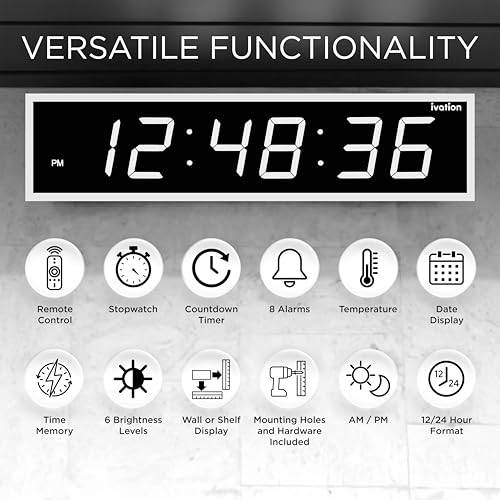 Image of Ivation Oversized Digital Wall Clock with Large LED Display & Timer, 24 inch