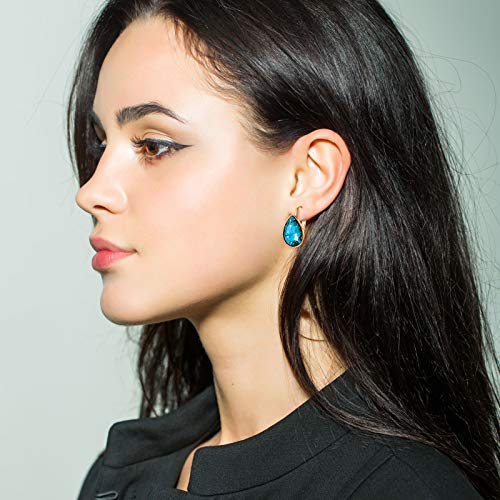 12 Pairs Shiny Rhinestone Hoop Dangle Leverback Earrings Colorful Crystal Cartilage Earrings For Women Girls (Water Drop Shape) #TOP3