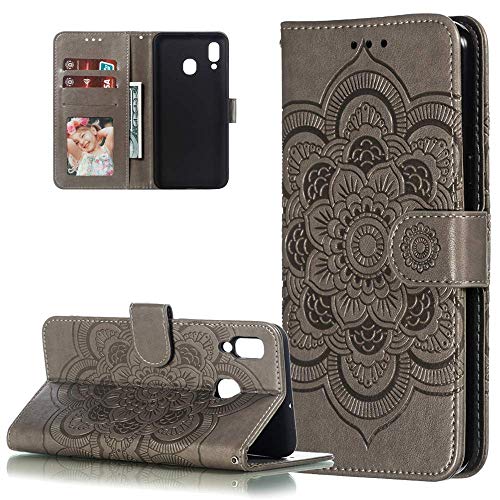 LEMAXELERS LG Velvet 5G Hülle,Für LG Velvet 5G Handyhülle Prägung Mandala-Blume Flip Case PU Leder Cover Magnet Schutzhülle Tasche Ständer Handytasche für LG Velvet 5G,LD Mandala Gray