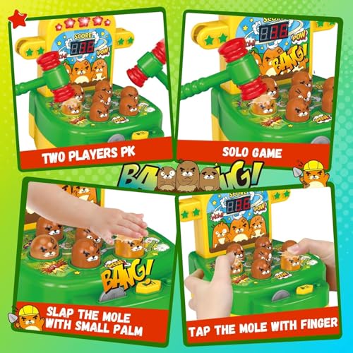 Image of Amoyasite Mole Whack Game for Kids, Arcade Game Toy for Kids Ages 3+, Mini Electronic Hammering Interactive Pounding Game, Cartoon Cute Style Halloween Toy, Gift for Toddler Boys Girls