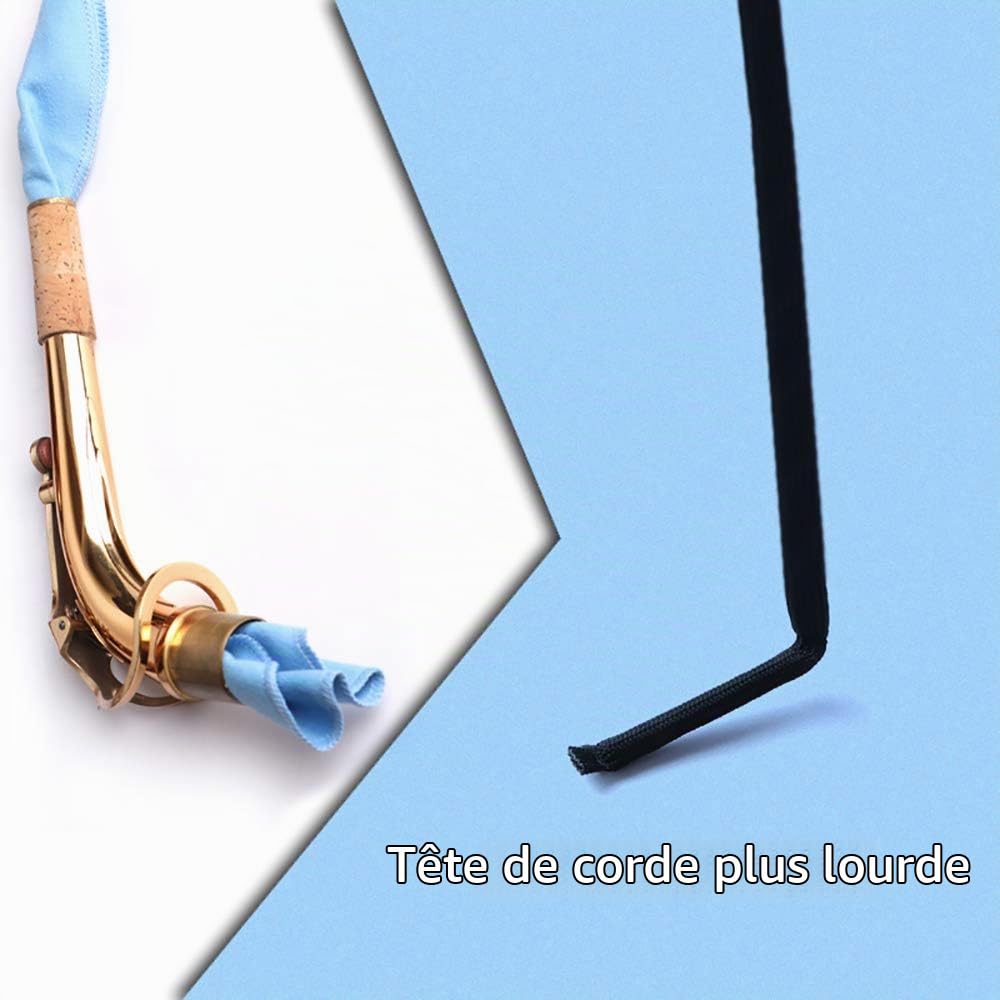 Kit d'entretien pour Saxophone et autres instruments - 2 Chiffons de Nettoyage pour éliminer l'eau et la Saleté sur la Paroi intérieure, Adapté pour Saxophone alto, Clarinette, flûte, Soprano, etc.