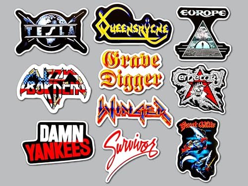 Metal Sticker Pack (10 Stickers) Set 5 Classic Heavy Vinyl Art Band Logo 80s Rock Patch Collectible Glam Tour Merch Waterproof Retro Durable Hard Music Guitar Decal Badge Fan Gear image 3