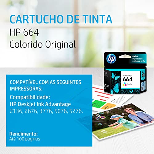 Cartucho HP 664 Colorido Original (F6V28AB) Para HP Deskjet