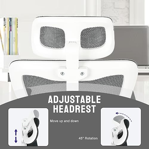 Image of confote Ergonomic Office Chair,Mesh High Back Desk Chair - Adjustable Headrest with Flip-Up Armrests,Swivel Task Chair with Lumbar Support,Computer Chair for Adults (White)