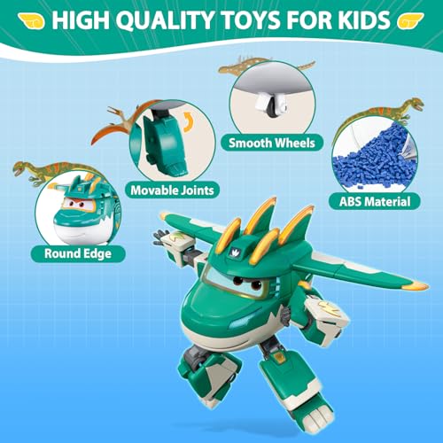 Super Wings Transformable Toys, 5 in Sally and Tino Dinosaur Airplane Transfomming Figures Toys Set, 2 in 1 Mode Rescue Bots Toy for 3-5 Year Old Boys Girls, Plane Toy for Toddlers Kids Age 3 4 5 6