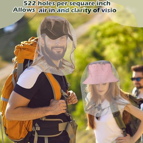 Image of Funtery 12 Pcs Mosquito Net Hat Face Netting Head Mesh Face Fly Netting Hood Protecting Sun and Fishing Hat Net for Men Women(Gray, Khaki, Army Green)