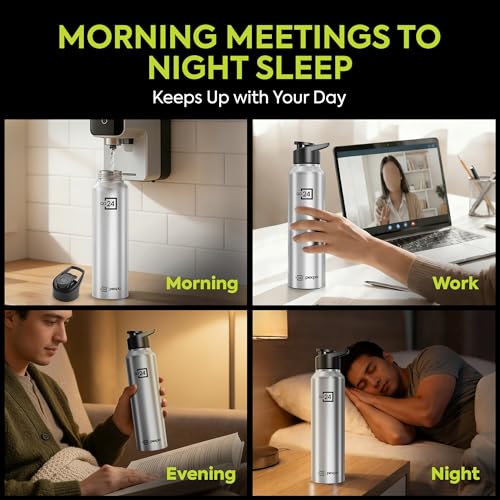 Image of PEXPO Water Bottle 1 ltr Go24 Stainless Steel Sports /Fridge Bottle with Sipper Cap | Single Wall | For Home, Office, Gym, Travelling | Lightweight | BPA Free | Craft Pro 950ml | Silver