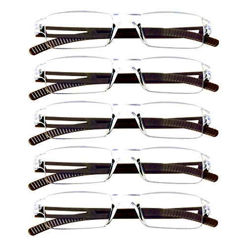 Image of VisionGlobal 5 Pairs Reading Glasses, Blue Light Blocking Glasses, Computer Reading Glasses for Women and Men, Fashion Square Eyewear Frame (Brown,+4.25 Magnification)