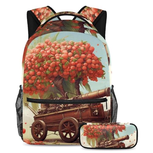 Sac d'école tendance multicolore pour adolescents et trousse assortie de 40cm