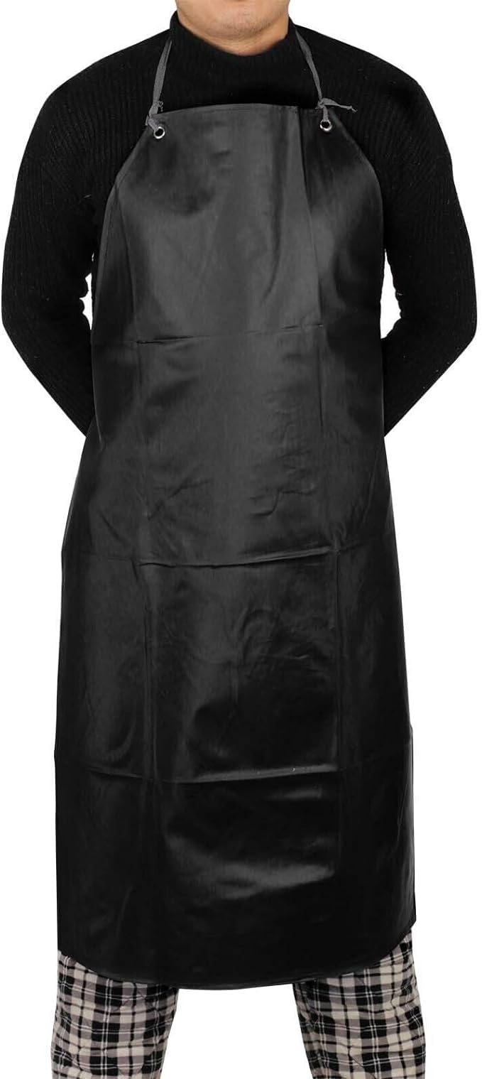 Smilegirl Unisex Black Heavy Duty Waterproof Oil Proof Pvc Apron Kitchen Cook Garden Butcher Bbq For Dishwashing Lab Butcher Cooking Kitchen (Black)