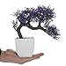MyGift Purple Blossom Artificial Bonsai Tree, Faux Potted Plant w/White Planter