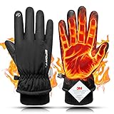 [Adcey] アウトドアグローブ バイクグローブ 冬 防寒手袋【あったか裏起毛】 手袋 スマホ対応 撥水 防寒グローブ バイク用グローブ スポーツグローブ 保温 厚手 裏起毛 防水 防風 滑り止め 紛失防止結び付け サイクリンググローブ 冬用 男女兼用 (M, ブラック【3M】)