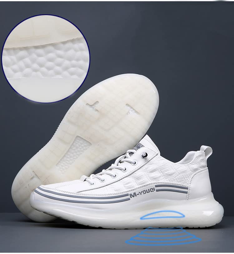 GHIBHNA Men's Crocodile Print Leather Sneakers Soft Leather Comfortable Lace up Running Shoes Non-Slip Fashion Casual Air-Cushioned Sneakers4