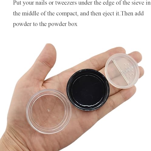 Miniatura 7 de HAHIYO Caja compacta de viaje vacía de plástico de 0.3 fl oz0.34 oz, caja de polvo recargable para maquillaje, caja de polvo sin fugas, con tamiz