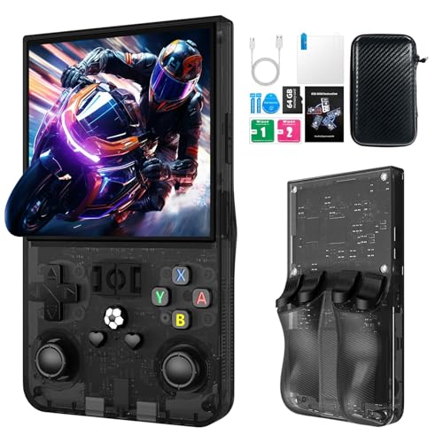 Image of R36MAX Retro Handheld Game Console, 4.0 Inch IPS HD Screen Retro Gaming Console, Linux System, 20＋Mainstream Emulator Games Retro Game Console, 4000mAh Battery, Built-in 64G TF Card, Black