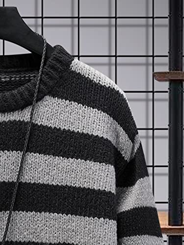 SHENHE Men's Striped Pattern Knit Pullover Ripped Drop Shoulder Sweater4