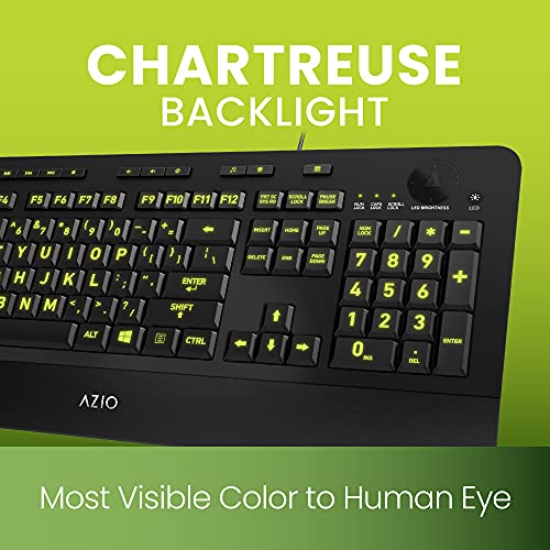 Azio Vision Backlit Computer Keyboard Wired USB Keyboard with LARGE