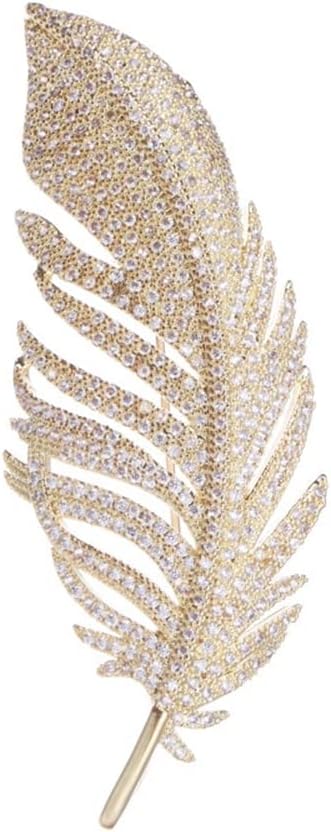 Gold Rhinestone Feather Brooch Pin for Women Men Fashion Crystal Delicate Leaf Brooch Lapel Pins Elegant Dress Accessories Jewelry Boutonniere Corsage for Hat Bag Suit Tie Wedding Birthday