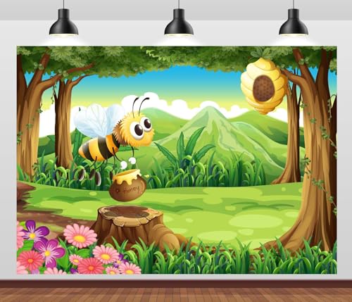 Fond tissu 2.1x1.5m abeilles et miel pour décoration anniversaire et cabine photo