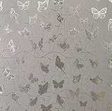 Dundee Deco AZ-G023 Animals Glitter Silver, Grey Butterflies, Vines Peel and Stick Self Adhesive...