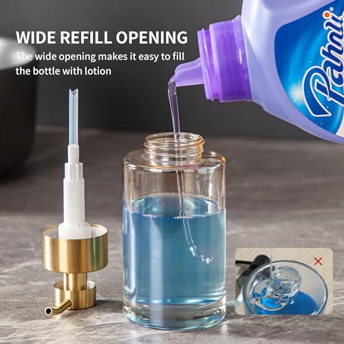 Image of Enra Thick Glass Soap Dispenser, Gold Liquid Hand Bathroom Soap Dispenser