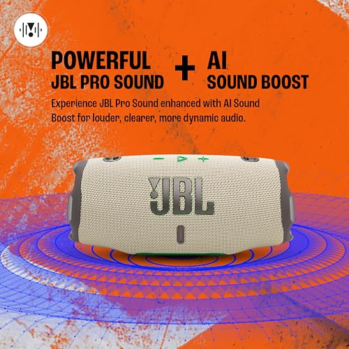 Image of JBL Charge 6, Powerful Pro Sound with AI Sound Boost Wireless Portable Bluetooth Speaker,28 Hrs Playtime, Auracast Multi-Speaker Connection, Built in Power Bank, IP68 Waterproof & dustproof, Sand