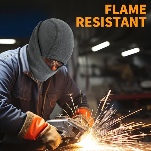 Image of FR Face Mask for Men CAT2 Fleece Welding Balaclava Hood Accessories Flame Resistant Neck Covering Head Protector Gear Grey