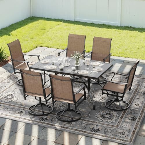 Image of Soohow Outdoor Dining Set for 6, 7-Piece Patio Table and Chairs Set, 6 x Swivel Patio Dining Chairs with Textilene Fabric and 60 inchx35 inch Outdoor Table with 1.57 inch Umbrella Hole for Backyard, Poolside
