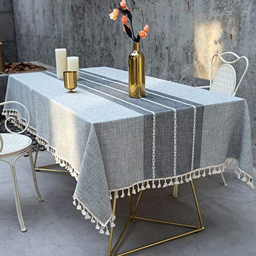 Deep Dream Tablecloth, Embroidered Table Cloth Cotton Linen Wrinkle Free Anti-Fading Tablecloths Washable Dust-Proof Table Cover for Kitchen Dinning Party Christmas, 55 x 102 Inch - New Gray