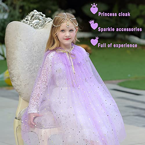 skyllc Prinzessin Umhang Kinder,Tüll Umhang Glitzer für Mädchen,Party Kostüm Karneval Cosplay (Violett)