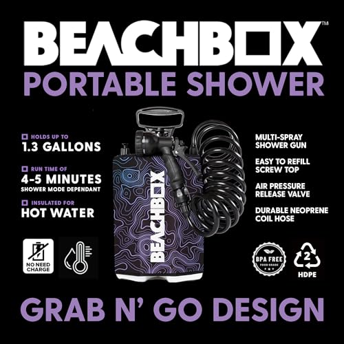 Tanque de Ducha Portátil BeachBox – Tanque Aislado de Agua Caliente y Fría para Camping, Playa y Aventuras al Aire Libre – Capacidad 1.3 Gal – Pistola de Ducha con Múltiples Modos de Disparo – Fácil de Llenar y Transportar miniatura 2