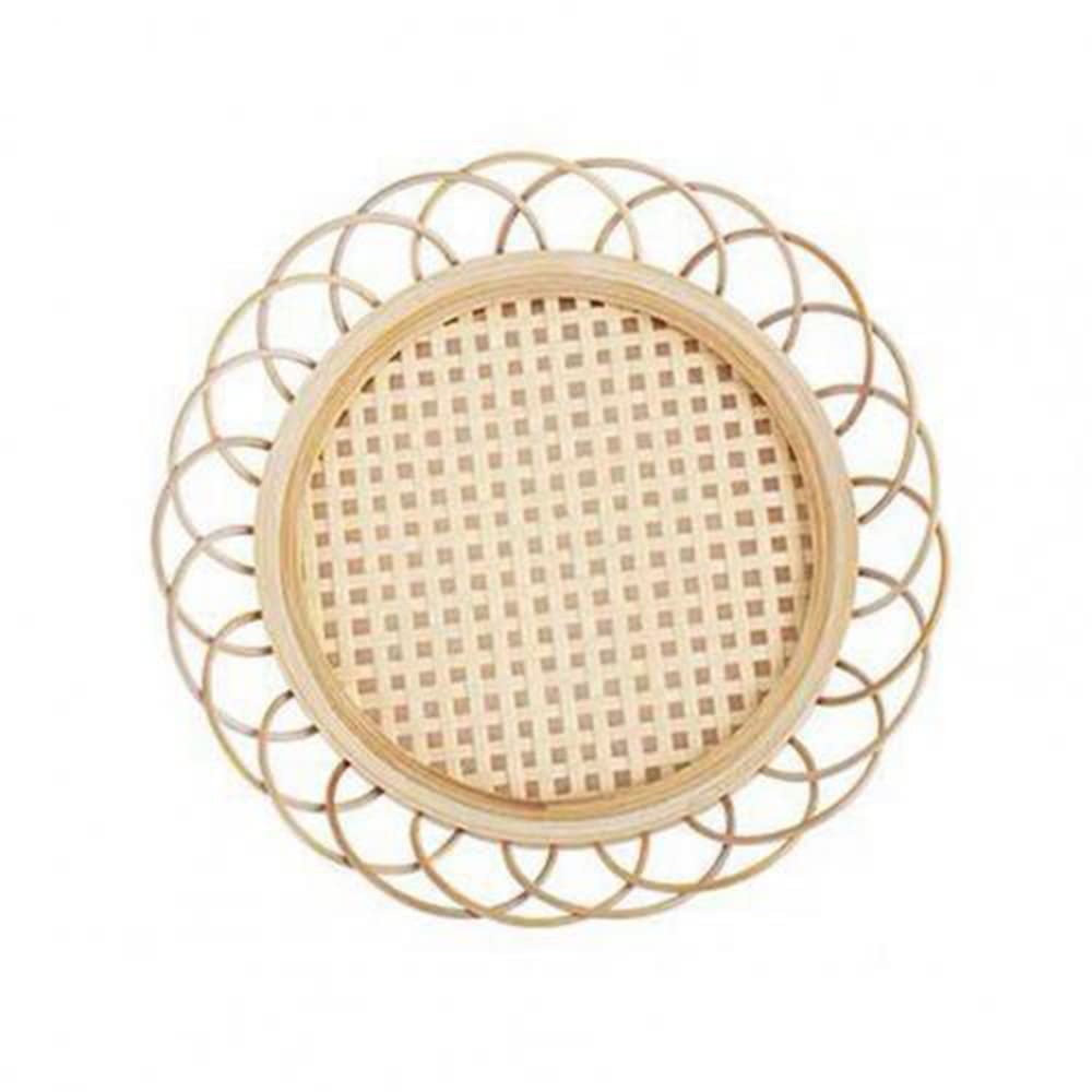 Handmade Rattan Coaster with Lace Bamboo Rattan Coasters Round Natural Tea Cup Placemat for Home Desk Office Padding Kitchen Decor(Small Hole 1PCS)