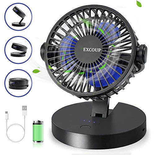 EXCOUP Battery Operated Fan, USB Fan Small Desk Quiet Rechargeable Portable Fan