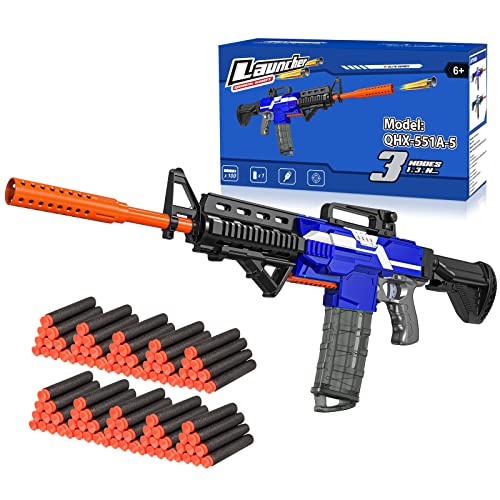 Holiky DIY Electric Automatic Toy Guns for Nerf Guns Bullets, 3 Modes Burst Soft Blaster Toys for Boys, Foam Bullet Hand Gun with 100 Pcs Refill Darts, Multi-Player Game for Kids