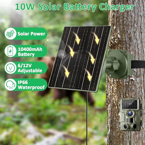 Image of FUTUREZEN 10W Solar Panel for Trail Cameras, DC & USB-C Solar Charger with 10400mAh Battery, 6V /12V Adjustable Output, IP66 Waterproof, 9.8ft Cable