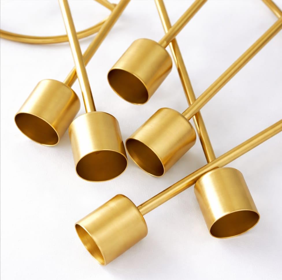 (Set of 6) Gold Metal Taper Candle Holder with (6 White Candles Included) - Decorative Stands for Home Decor, Table Centerpiece, Wedding & Festival Decoration, Elegant Golden Stick Holders 2
