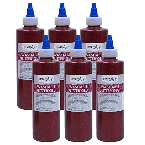 Handy Art Glitter Washable Glue, 8 oz., Red, 6/Pack (RPC146020-6)