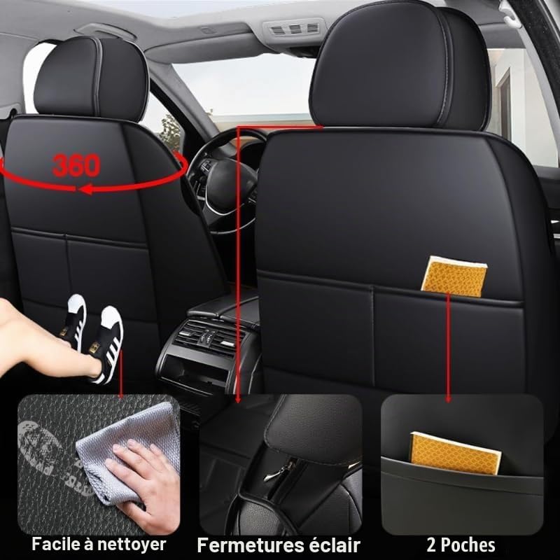 Housses de Siège de Voiture pour Peugeot 3008 2017-2023 Phase 2 PU Cuir Imperméable Antidérapant Housses De Siège Interieur Accessoires